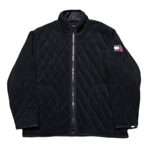 RARE Vintage Tommy Hilfiger‎ Quilted Fleece Puffer Jacket Black Mens Large